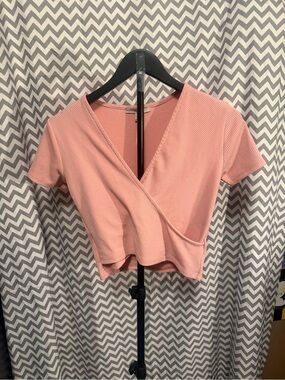 Papaya Blush Wrap Ribbed Crop Top